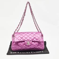 Pre Owned Chanel Purple Quilted Satin Classic Accordion Shoulder Bag