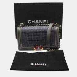 Chanel Dark Grey Cube Embossed Lambskin Leather Large Boy Bag