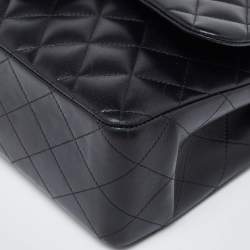 Pre Owned Chanel Black Quilted Leather Jumbo Classic Double Flap Bag