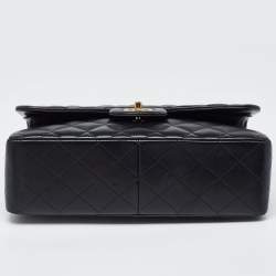 Pre Owned Chanel Black Quilted Leather Jumbo Classic Double Flap Bag