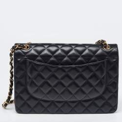 Pre Owned Chanel Black Quilted Leather Jumbo Classic Double Flap Bag
