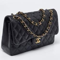 Pre Owned Chanel Black Quilted Leather Jumbo Classic Double Flap Bag