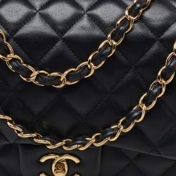 Pre Owned Chanel Black Quilted Leather Jumbo Classic Double Flap Bag