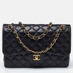 Pre Owned Chanel Black Quilted Leather Jumbo Classic Double Flap Bag