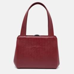 Pre Owned Chanel Red Caviar Leather CC Frame Bag