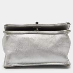 Pre Owned Chanel Silver Leather Mini Propeller Flap Bag