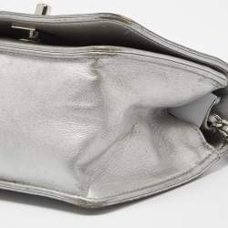 Pre Owned Chanel Silver Leather Mini Propeller Flap Bag