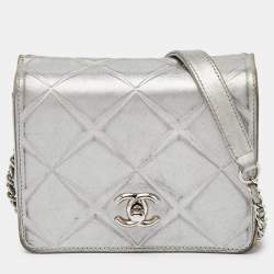Pre Owned Chanel Silver Leather Mini Propeller Flap Bag