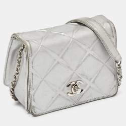 Pre Owned Chanel Silver Leather Mini Propeller Flap Bag