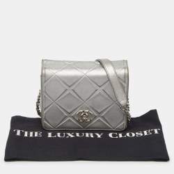 Pre Owned Chanel Silver Leather Mini Propeller Flap Bag
