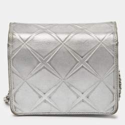 Pre Owned Chanel Silver Leather Mini Propeller Flap Bag