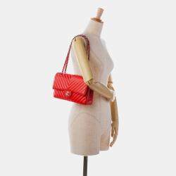 Pre Owned Chanel Medium Classic Chevron Caviar Double Flap Bag