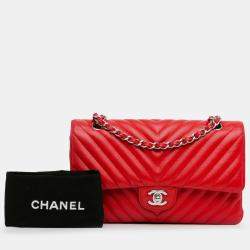 Pre Owned Chanel Medium Classic Chevron Caviar Double Flap Bag