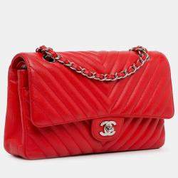 Pre Owned Chanel Medium Classic Chevron Caviar Double Flap Bag