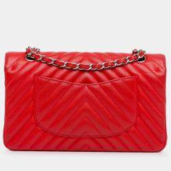 Pre Owned Chanel Medium Classic Chevron Caviar Double Flap Bag