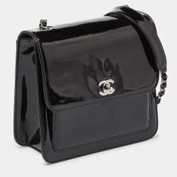 Pre Owned Chanel Black Patent Leather Vintage CC Square Flap Bag