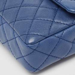 Pre Owned Chanel Blue Quilted Caviar Leather East/West Classic Flap Bag