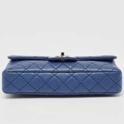 Pre Owned Chanel Blue Quilted Caviar Leather East/West Classic Flap Bag