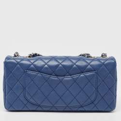 Pre Owned Chanel Blue Quilted Caviar Leather East/West Classic Flap Bag
