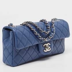 Pre Owned Chanel Blue Quilted Caviar Leather East/West Classic Flap Bag