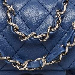 Pre Owned Chanel Blue Quilted Caviar Leather East/West Classic Flap Bag
