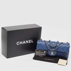 Pre Owned Chanel Blue Quilted Caviar Leather East/West Classic Flap Bag