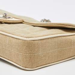 Pre Owned Chanel Beige Quilted Canvas Travel Line East West Flap Bag