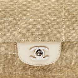 Pre Owned Chanel Beige Quilted Canvas Travel Line East West Flap Bag