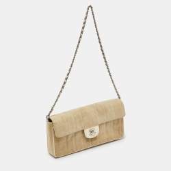 Pre Owned Chanel Beige Quilted Canvas Travel Line East West Flap Bag