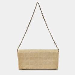 Pre Owned Chanel Beige Quilted Canvas Travel Line East West Flap Bag