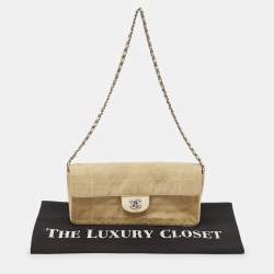 Pre Owned Chanel Beige Quilted Canvas Travel Line East West Flap Bag