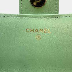 Pre Owned Chanel Green Lambskin Leather Flap Phone Case Shoulder Bag