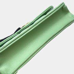 Pre Owned Chanel Green Lambskin Leather Flap Phone Case Shoulder Bag