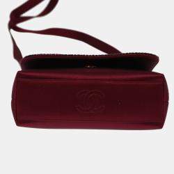 Chanel Red Satin Vintage Pearl shoulder Bag