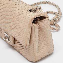 Pre Owned Chanel Beige Python New Mini Charm Classic Flap Bag
