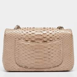 Pre Owned Chanel Beige Python New Mini Charm Classic Flap Bag