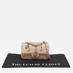 Pre Owned Chanel Beige Python New Mini Charm Classic Flap Bag