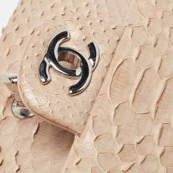 Pre Owned Chanel Beige Python New Mini Charm Classic Flap Bag