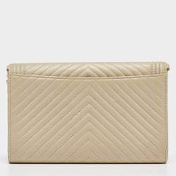 Chanel Cream Quilted Leather Boy Wallet On Chain