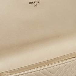 Chanel Cream Quilted Leather Boy Wallet On Chain
