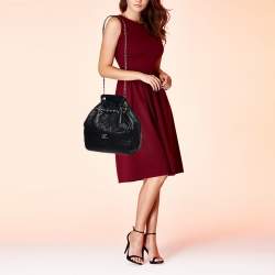 Pre Owned Chanel Black Quilted Leather CC Lock Drawstring Bucket Bag