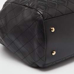 Pre Owned Chanel Black Quilted Leather CC Lock Drawstring Bucket Bag