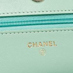 Chanel Light Green Quilted Leather CC Wallet on Chain