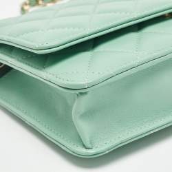 Chanel Light Green Quilted Leather CC Wallet on Chain