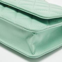 Chanel Light Green Quilted Leather CC Wallet on Chain