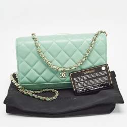Chanel Light Green Quilted Leather CC Wallet on Chain