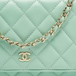 Chanel Light Green Quilted Leather CC Wallet on Chain