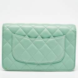 Chanel Light Green Quilted Leather CC Wallet on Chain