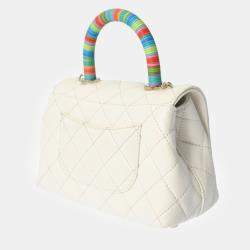 Chanel White Quilted Lambskin Mini Rainbow Coco Top Handle Bag