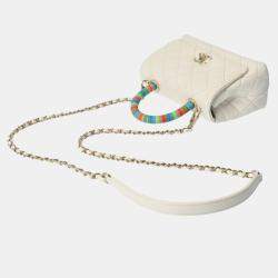 Chanel White Quilted Lambskin Mini Rainbow Coco Top Handle Bag
